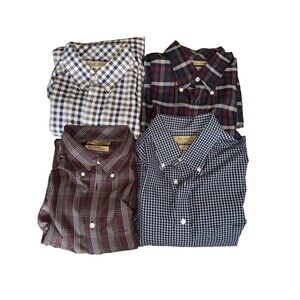 Lot of 4 Roundtree & Yorke Gold Label Mens Large Plaid Check Shirts Non-Iron